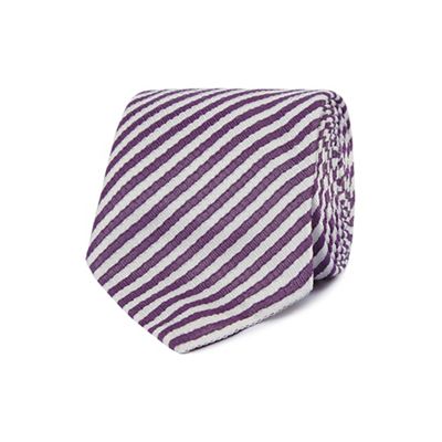 Purple and white striped silk tie